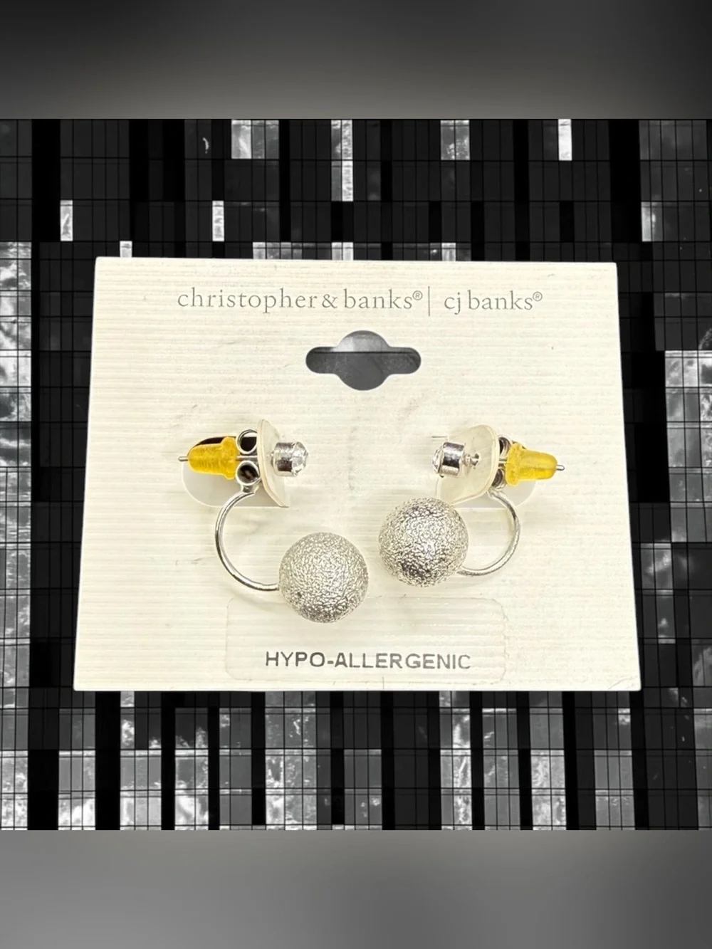 🩶CHRISTOPHER & BANKS🩶Silver-Tone Crystal Stud Top Textured Ball Drop Earrings